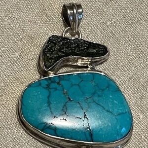 Moldavite/Turquoise/Blue Topaz gemstone pendant